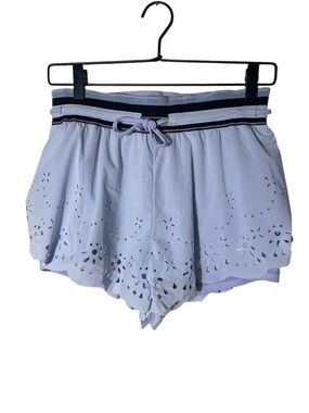 Free People Movement Lavender Laser-Cut Athletic Shorts with Striped Waistband